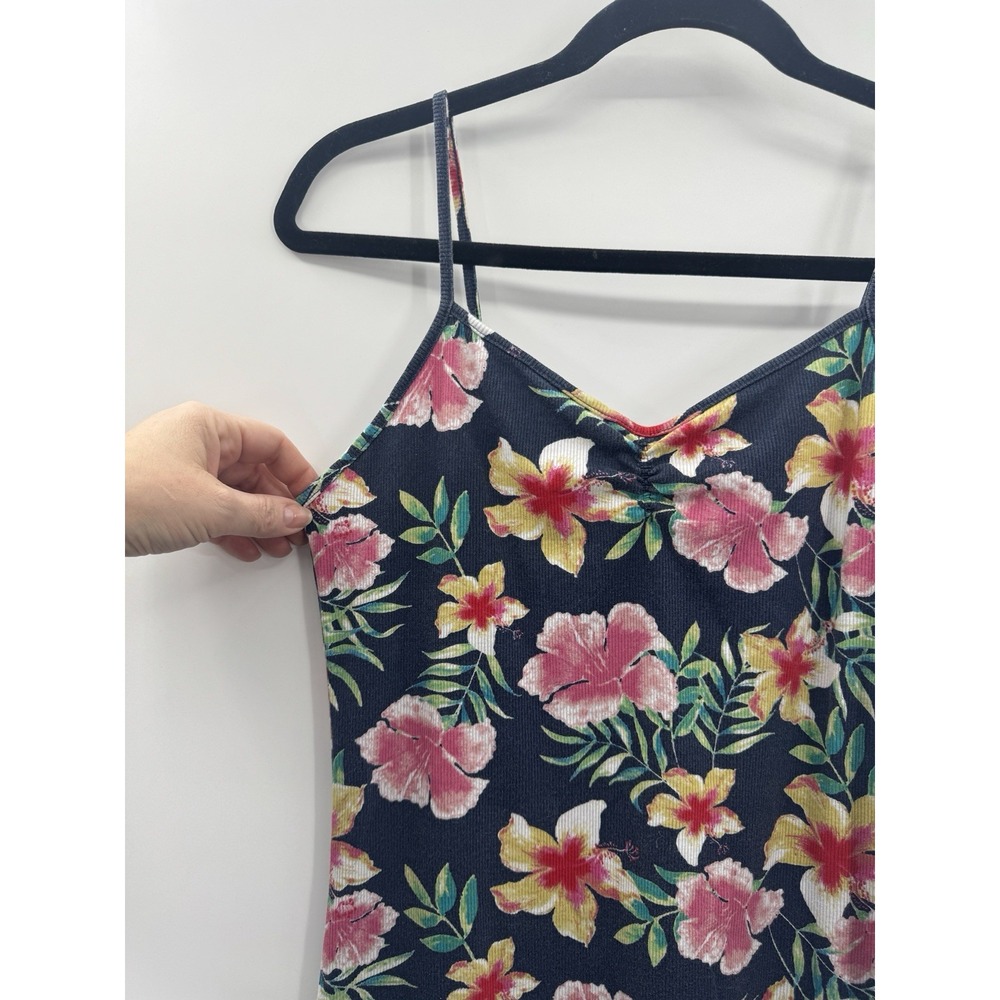 Tropical Floral Cotton Cami Ruched Tank Top Large Stretch Cottage Festival Beach